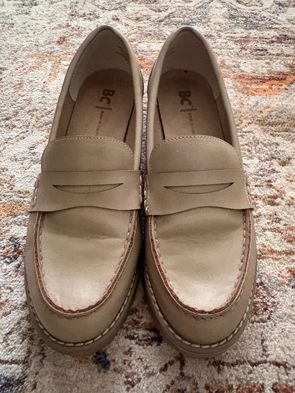 Beige chunky penny loafers